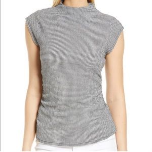 Halogen Black White Gingham Ruched Side Top Size M